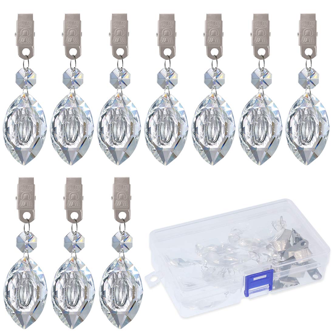 Swpeet 10pcs Eye Tablecloth Weights with Metal Clip Kit, Crystal Glass Teardrop Prisms Pendant for Outdoor Picnic Tables