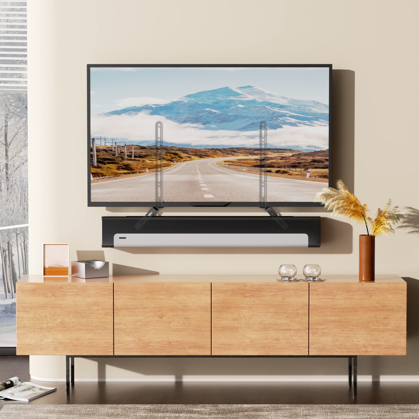 WALI Sound Bar Mount Bracket, for Mounting Above or Under TV, with Adjustable 3 Angled Extension Arm, Fits Most 23 to 65 Inch TVs, up to 33 lbs (SBR202)