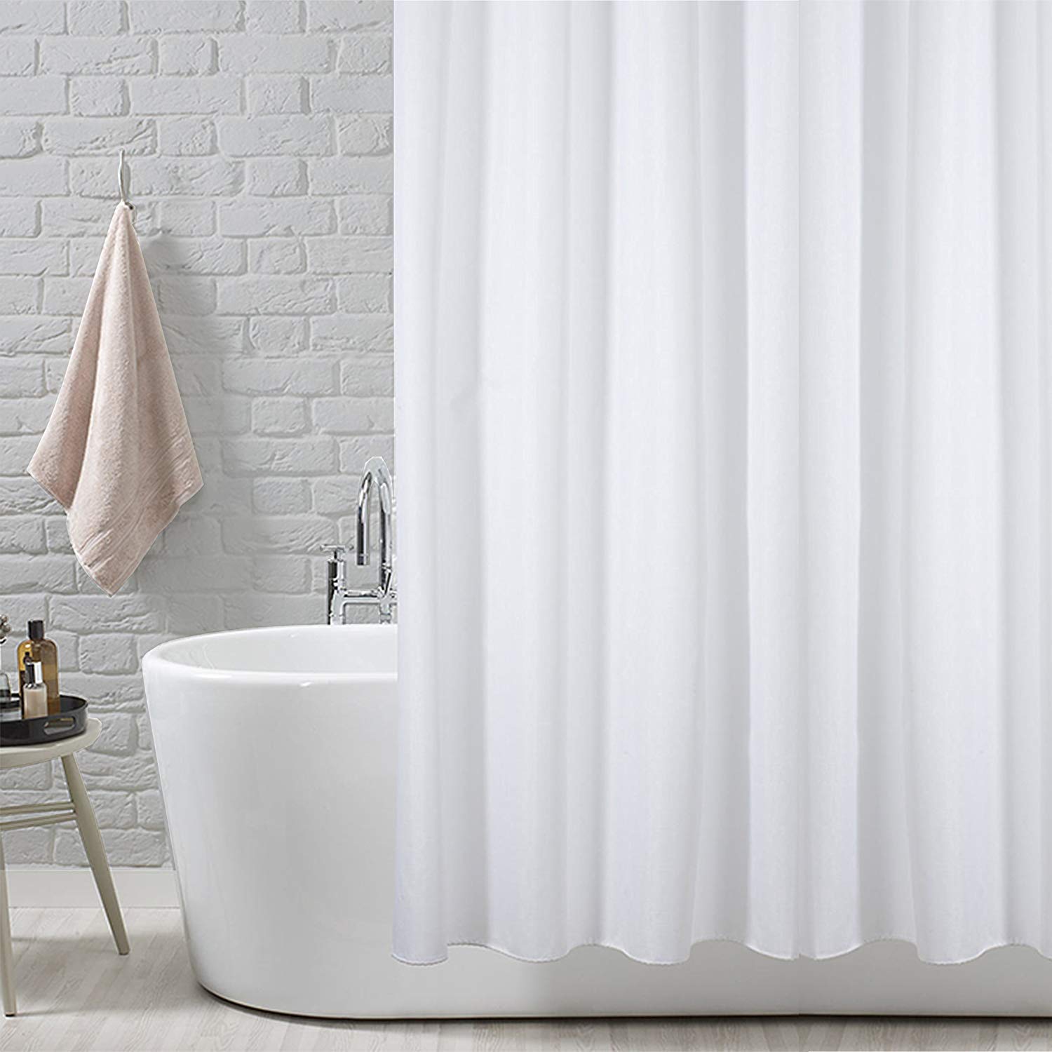 ANSIO Shower Curtain for Bathroom - Mould and Mildew Resistant - Solid White, 180 x 180 cm (71 x 71 Inch) | Water Repellent Fabric | 100% Polyester