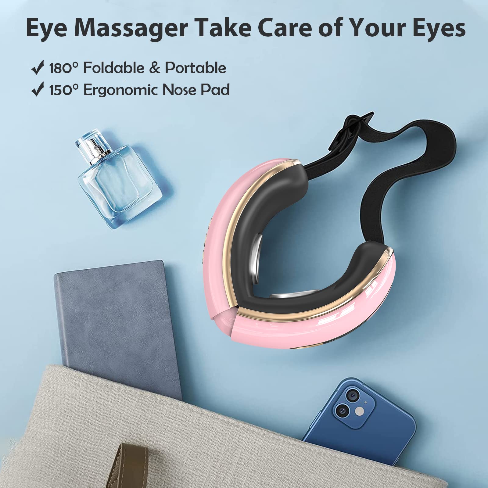 Fmlave Eye Massager with Heat and Cooling for Migraines, Dry Eyes, Dark Circles, Rechargeable Heated Eye Mask Massager Improve Sleeping - Gifts for Women and Men (Pink)