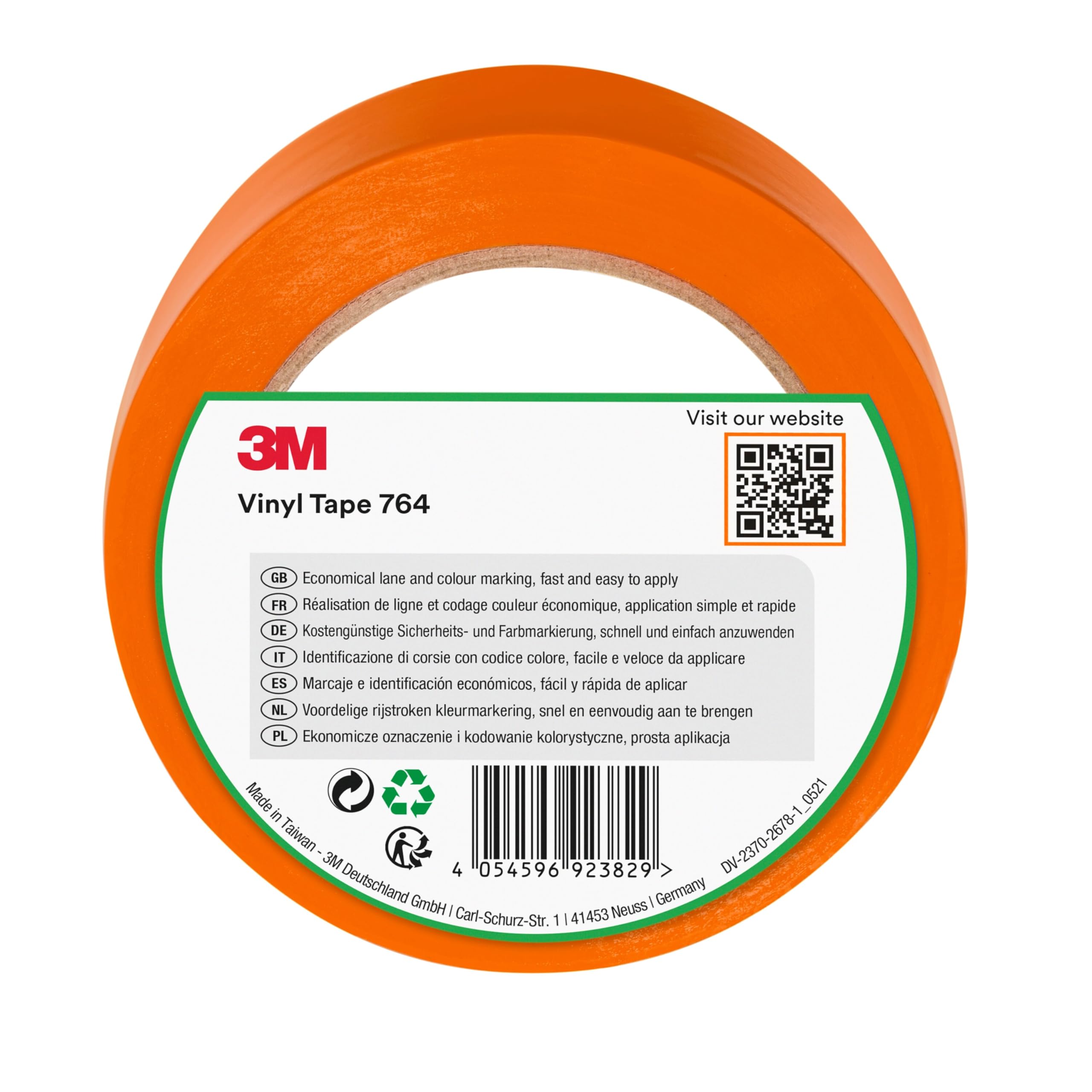 3M General Purpose Vinyl Tape 764i, 50 mm x 33 m, Orange