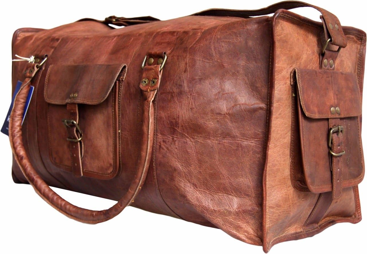 Cool Stuff 22" Leather Overnight Bag Travel Duffel Weekend Bag Sports Luggage Cabin Bag Holdall (BROWN)