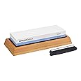 Amazon Basics Whetstone Knife Sharpening Wet Stone Dual Sided 1000/6000 Grit with Non-Slip 1 Pc, Bamboo Base, Black & Grey