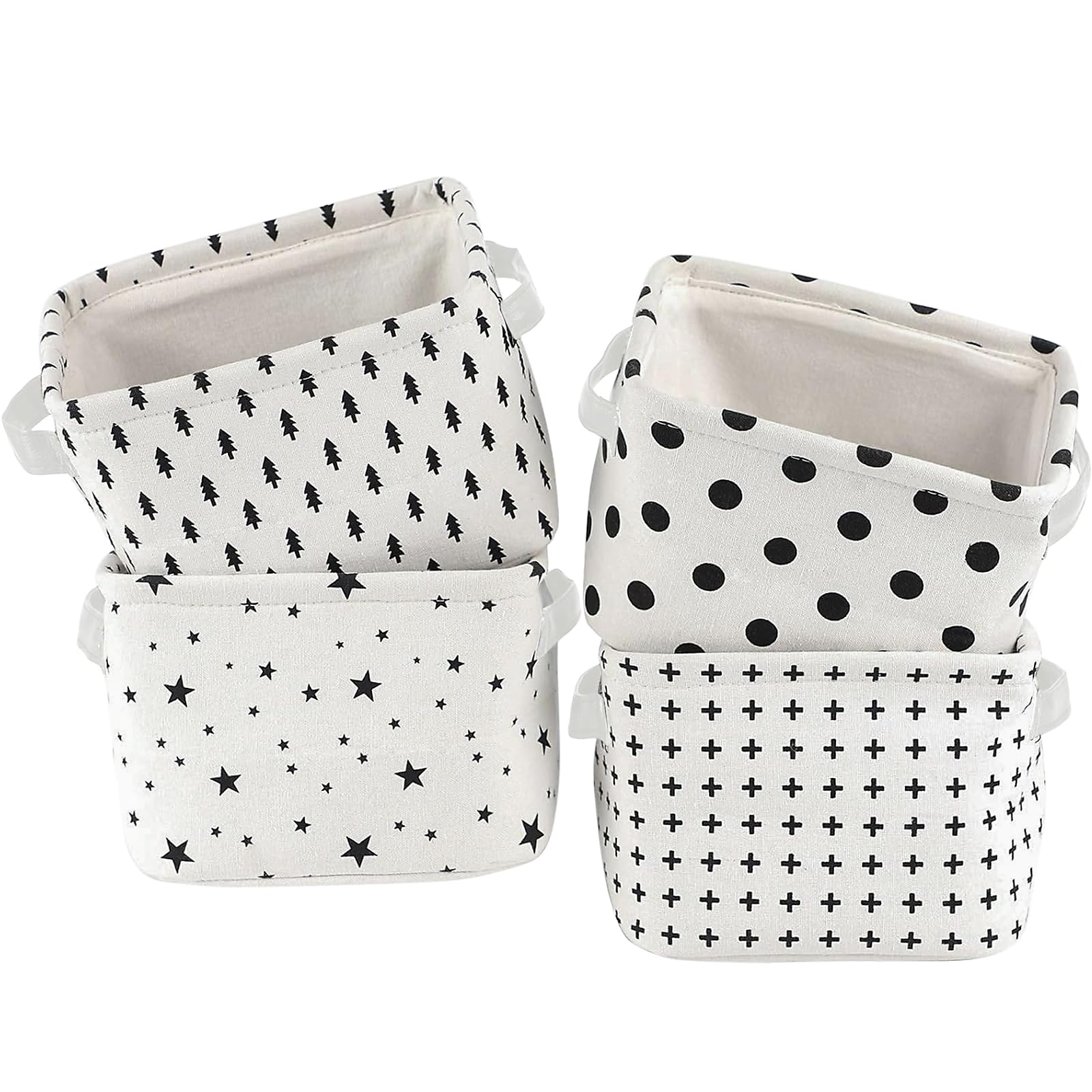4 Pack Storage Baskets, Collapsible Mini Storage Boxes, Canvas Square Baskets Fabric Storage Bins, Waterproof Cotton and Linen for Desk Storage and Household Organizer Toys Bathroom Closets Playroom