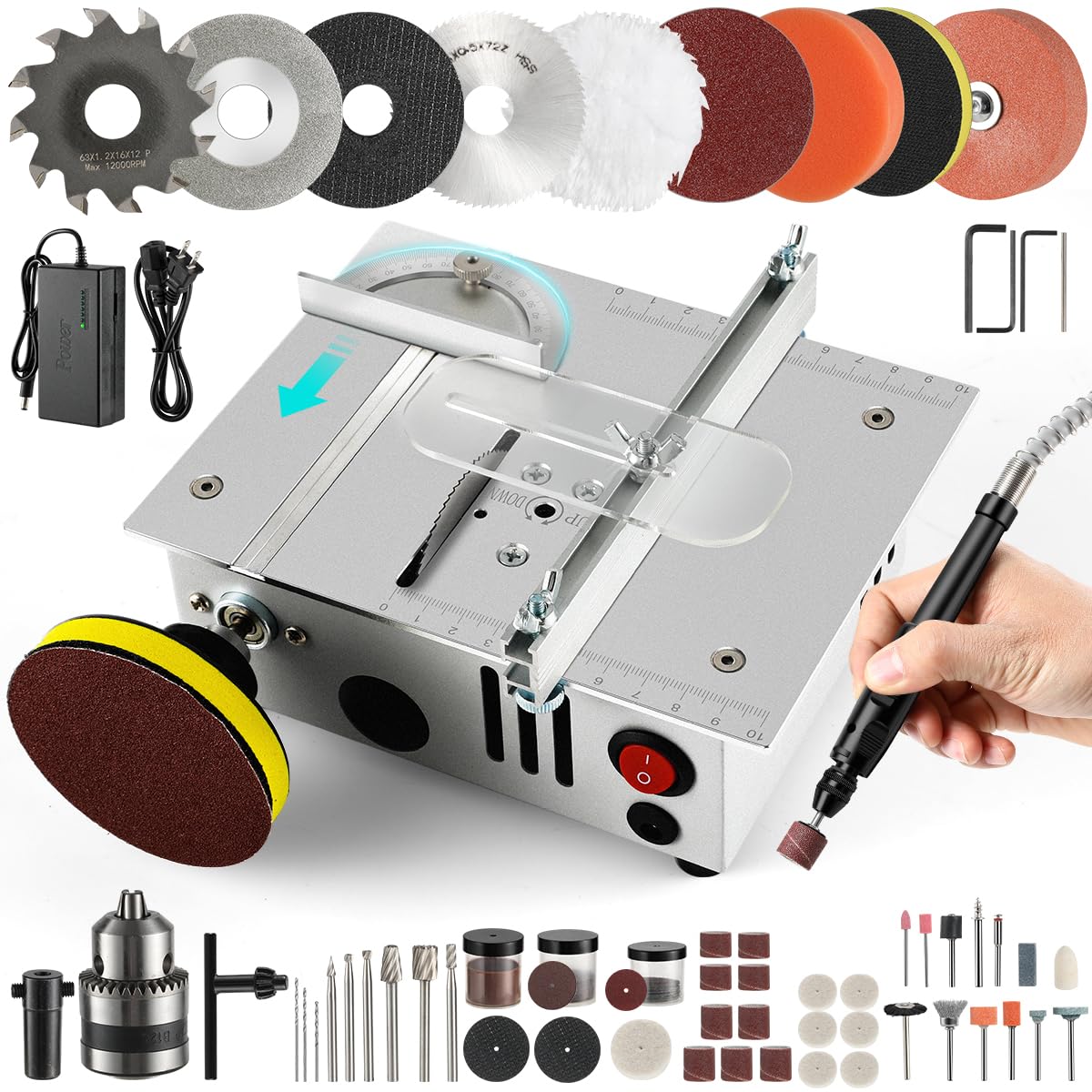 Photo 1 of Mini table Saw,mini Table Saws for Crafts, Mini Multi Functional Table Saw, Dual-motor control for cutting, grinding,engraving and drilling.Speed & Angle Adjustable,for Wood/PCB/Acrylic/Plastic