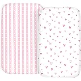 100% Organic Cotton 2 Pk Bedside Sleeper Bassinet Fitted Mattress Sheets Perfectly Compatible with Mika Micky, Baby Delight, Ronbei, Chicco, Cloud Baby, AMKE, Angelbliss, Arm's Reach, Plus. Girl