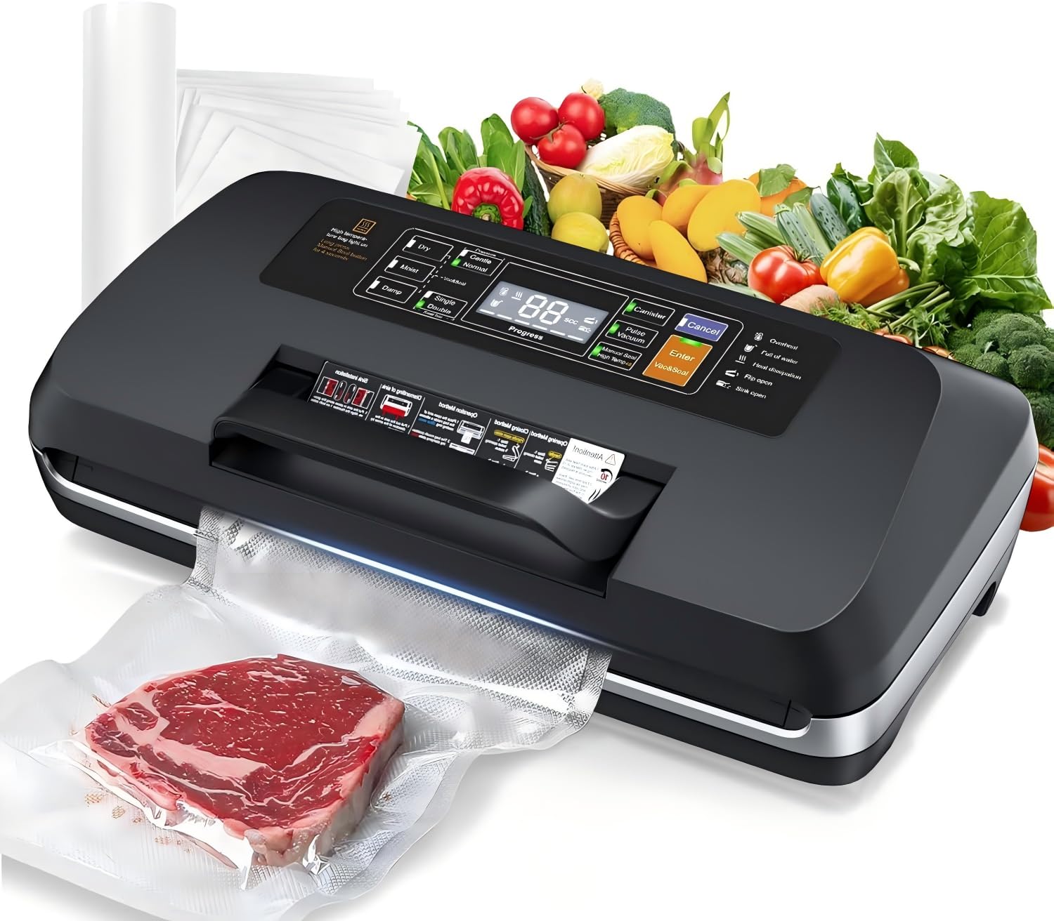 Photo 1 of 95kpa Vacuum Sealer Machine, Updated 2025 Commercial Fully Automatic Food Sealer, 10-in-1 Functions & Powerful Sealing System with Double Heat Seal, Easy-Lock Handle, Built-in Cutter and Bag Storage