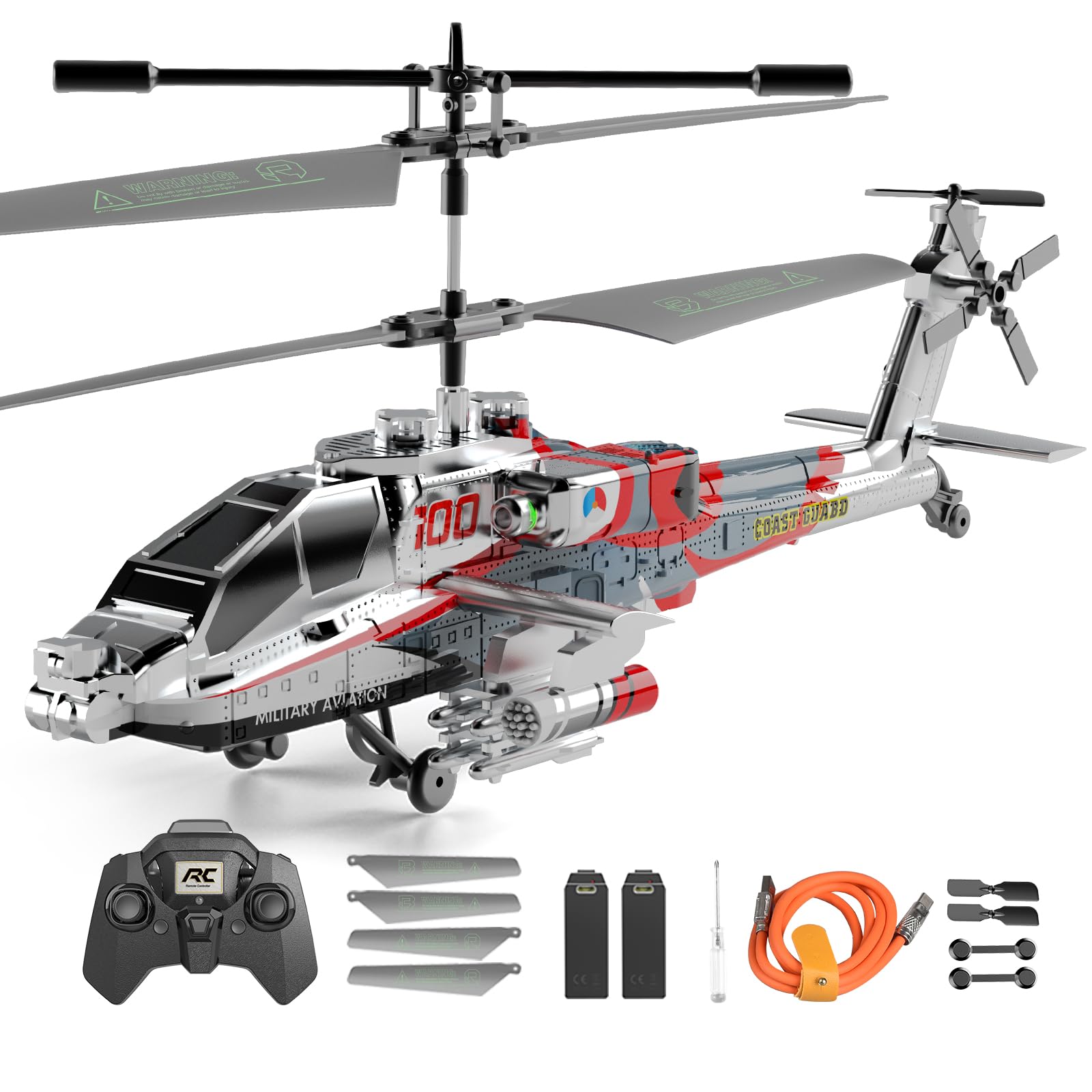 Photo 1 of XIKOTEC Helicopter, RC Helicopter Military, Remote Control Helicopter, Flying Helicopter Toy 2.4GHz, 3.5 Channels, Gyro & LED Light, Altitude Hold, RC Helicopters for Kids Adults Beginner (Silvery)