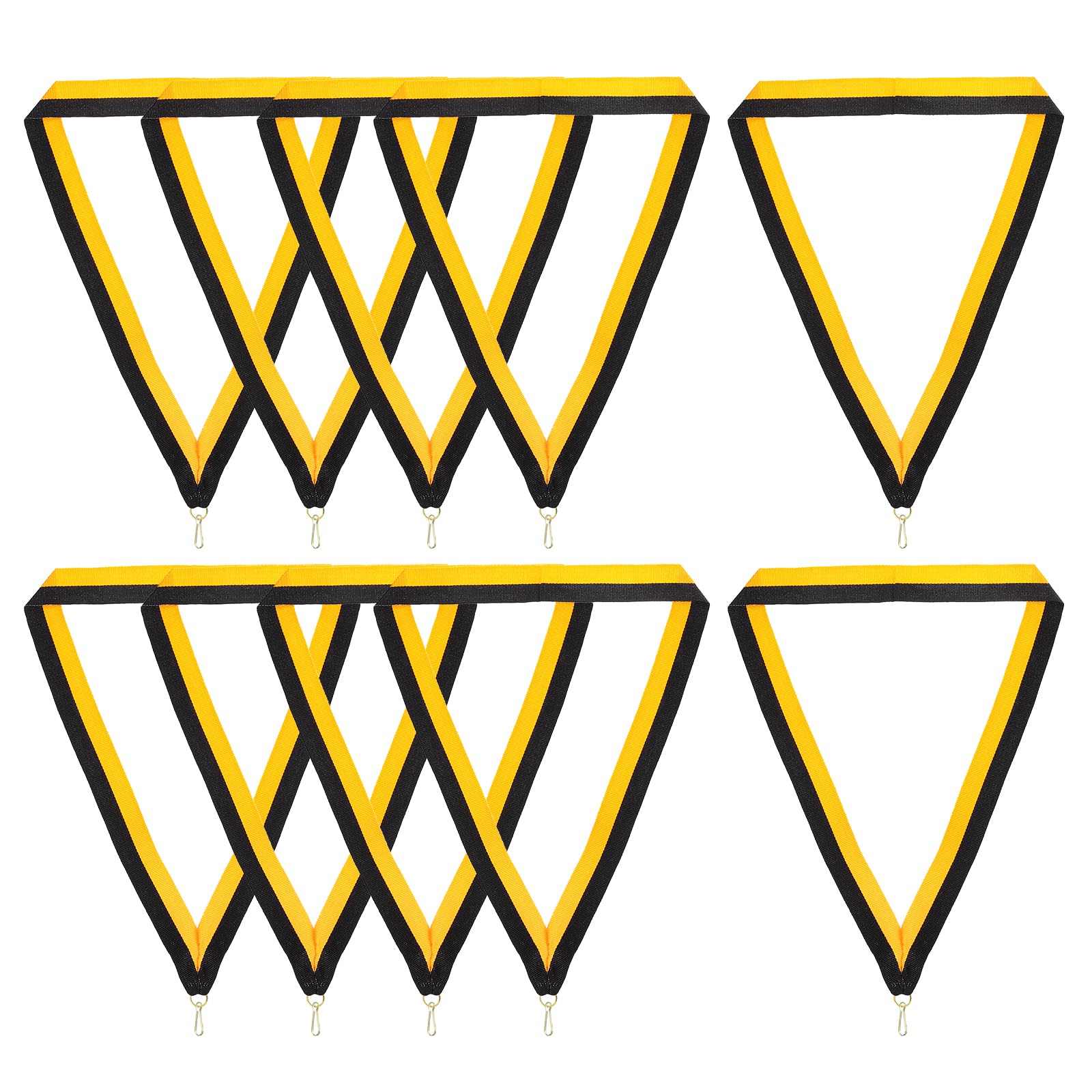 PATIKIL Award Neck Ribbons with Snap Clips, 10 Pcs Polyester Striped Medal Lanyards Ribbon for Competitions Sports Meetings Sports Party, Black Golden