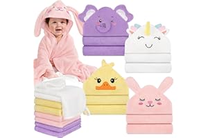 CandyHome 12 PCS Baby Bath Towels for Infants Toddlers, 4 PCS Animal Hooded Baby Towels & 8 PCS Washcloths Set, Ultra Absorbent Soft Cute Newborn Essential Gift for Boys & Girls