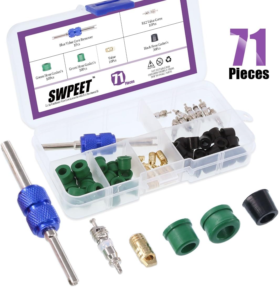 Swpeet 71Pcs Air Conditioning Valve Core Tool Remover Installer Accessories Kit