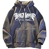 Verdusa Women's Zip Up Hoodie Y2k Cropped Sweatshirt Streetwear Graphic Hoodies Drawstring Jacket
