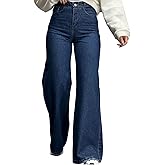 JerXox Women's Straight Leg Denim High Waist Baggy Casual Stretchy Loose Jeans
