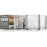 Glaver's DOF Set of 4 Clear 13oz Drinking Glasses Patent Crackle Textured Design Double Old Fashioned Whiskey Glasses Home Everyday Bar Glassware