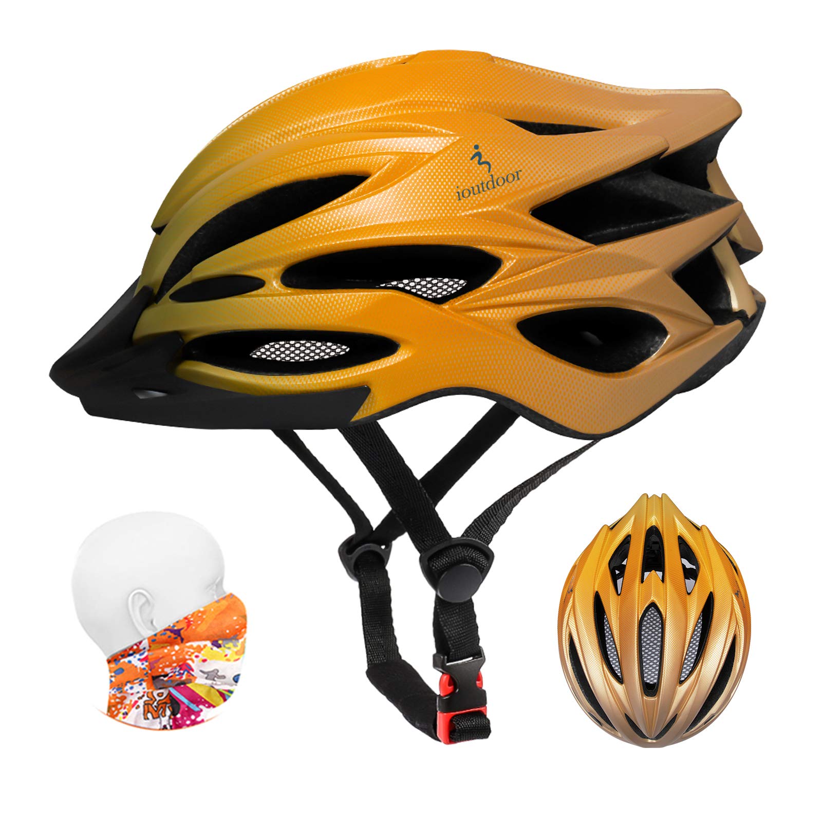 ioutdoor Bike Helmet Men, Cycle Helmet Ladies, Adjustable 56-62cm, Insect Net, Detachable Visor, 22 Vents, Lightweight, Bicycle Helmets for Adult Womens Teenagers Girls Boys (Gradient Yellow)