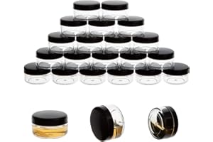 ZEJIA 10 Gram Sample Containers, 20 Count Cosmetic Containers with Lids, Refillable Empty Sample Jars, Small Plastic Containers with Lids (Black)
