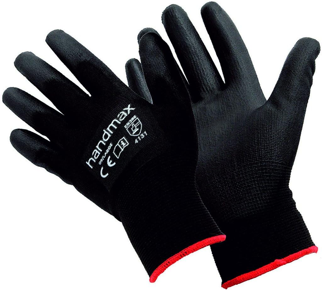 HANDMAX ATLANTA BLACK PU GLOVE (PUGGY) MECHANICS/ENGINEERS LARGE (9) 60 PAIRS