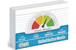 Chell Ruled Index Cards 4x6 Inch Heavyweight, 100 Count, Ruled Front and Blank Back, 65 lb. Cover Weight, White