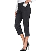 MoFiz Women's Capri Pants Summer Pull-On Stretch Straight Leg Golf Yoga & Business Casual Dressy Cropped Pants with Pockets