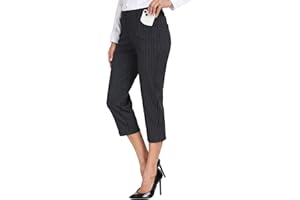 MoFiz Women's Capri Pants Summer Business Casual Pull-On Dressy Golf Cropped Pants with Pockets