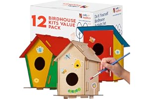 CRAFTY HAPPITOYS 12 DIY Bird House Kits For Children to Build - Wood Birdhouse for Kids to Paint - Unfinished Bird Houses for Kids - Wood Craft Project Kits - Wooden Arts & Craft for Girls & Boys - Classroom Activity