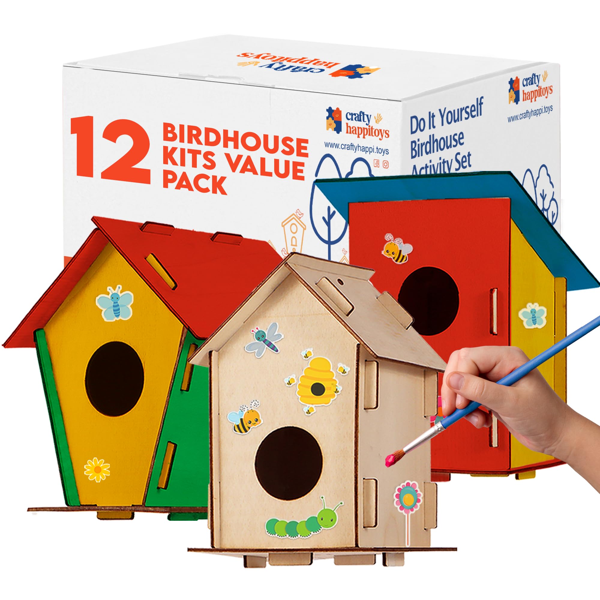 12 DIY Bird House Kits For Children to Build - Wood Birdhouse for Kids to Paint - Unfinished Bird Houses - Spring Crafts Kits - Wooden Arts & Craft for Girls & Boys - Classroom & Spring Activity