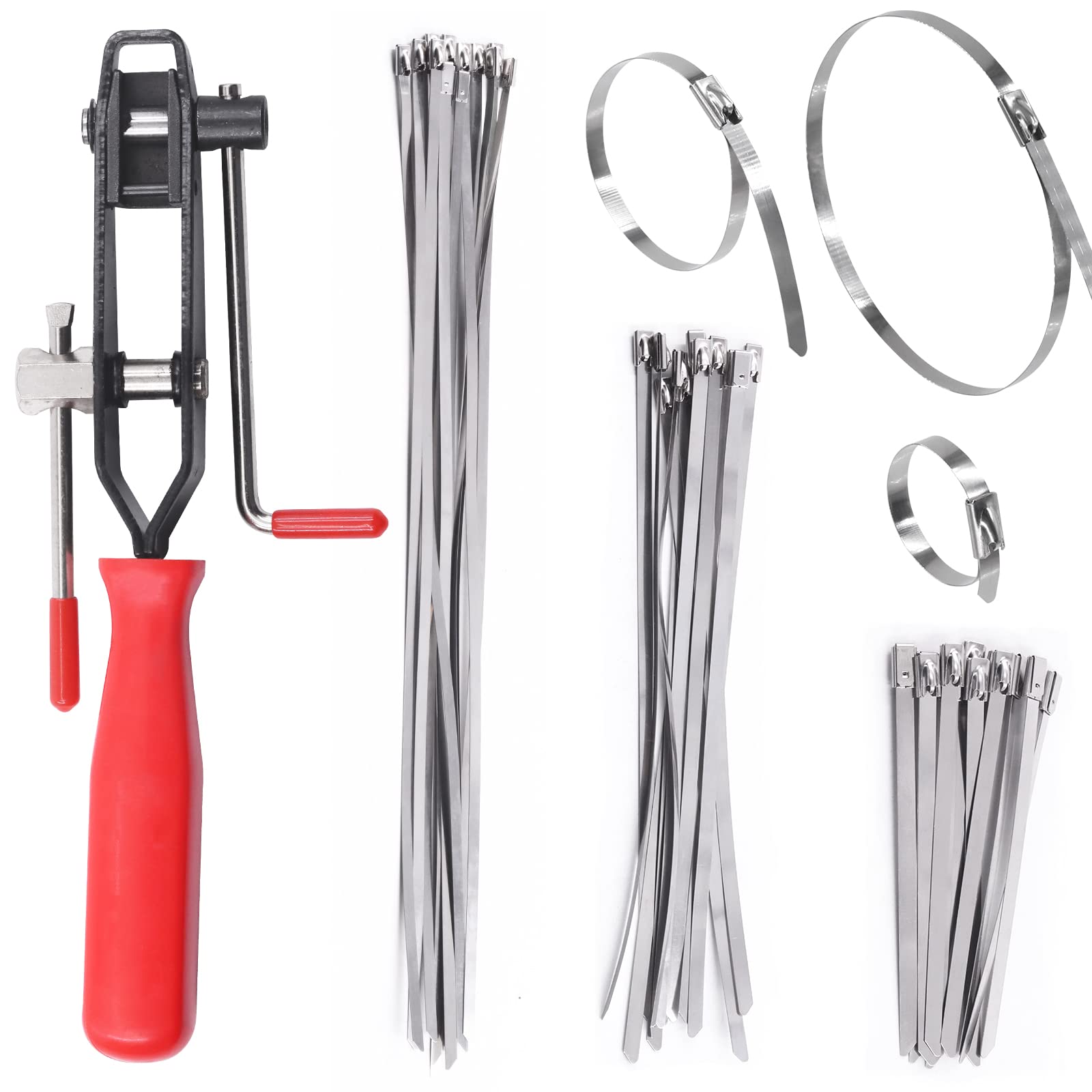 Rustark 37Pcs 4" 8" 14" Automotive CV Joint Boot Clamp Pliers with 304 Stainless Steel CV Joint Boot Band Clamps Adjustable Assortment Kit Axle Clamp Tool for Auto, ATV
