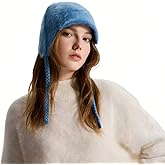 GreenMount Women's 100% Pure Brushed Cashmere Earflaps Hat Cute Plant Dyeing Warm Soft Winter Hat for Women Gifts