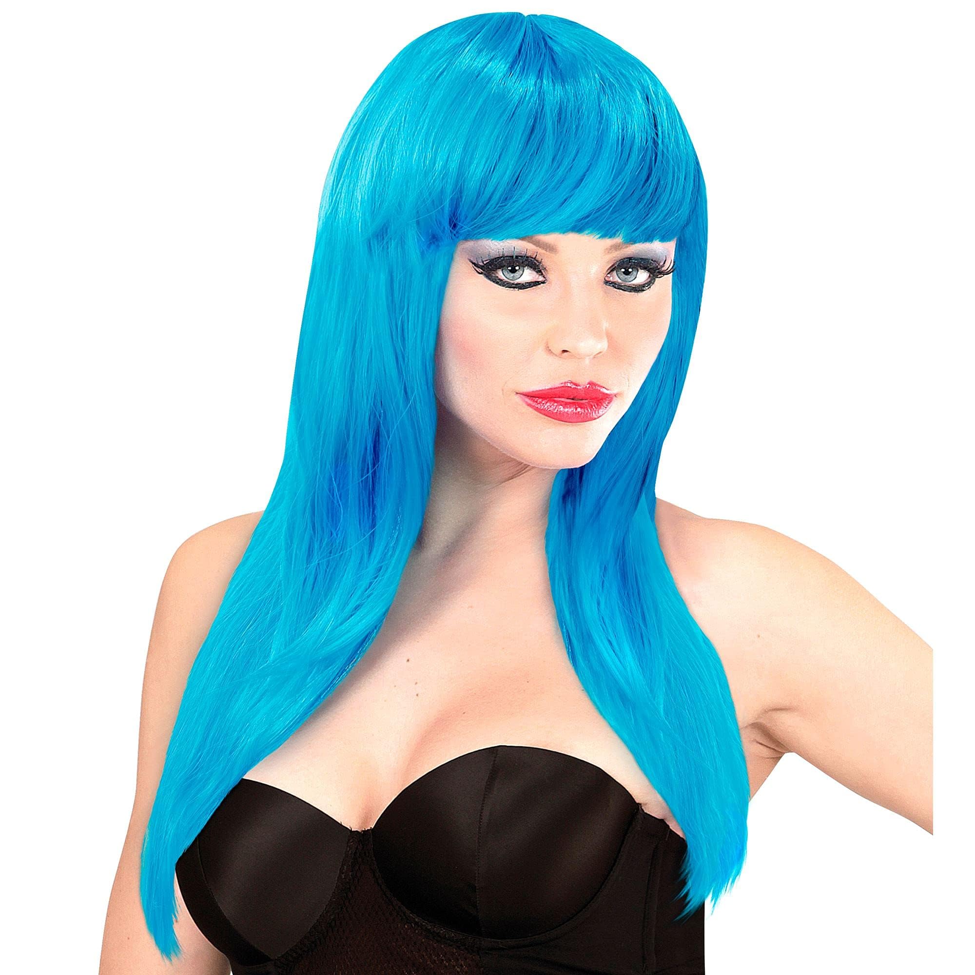Widmann Ladies Azure Straight Wig With Fringe Pop Star Hen Party Fancy Dress Accessory