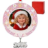 Babys First Christmas Photo Ornament 2025 Girl - Personalized Baby Boy Girl First Christmas Ornament for Xmas Tree Hang Decoration - Keepsake Gifts Newborn Baby Picture Ornaments Pink
