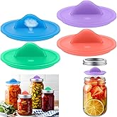 4 Pack Mason Jar Silicone Fermentation Lids for 3" Wide Mouth Jars Waterless Airlock Fermentation Mason Jar Lid Fermenter Caps for Pickles, Kimchi, Fermented Probiotic Food (Pink,Blue,Purple,Green)