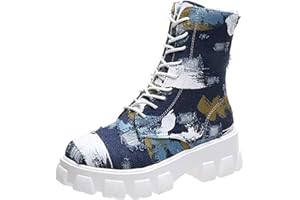 oiangi Ankle Boots for Women 2022 Fall Fashion Platform Camouflage Cross Lace up Western Low Heel Booties Casual Round Toe Side Zipper Shoes