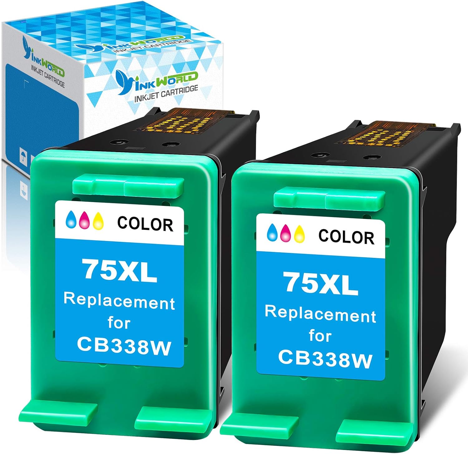 InkWorld Remanufactured 75XL Ink Cartridge Replacement for HP 75 Twin Color Use for PhotoSmart C4280 C5280 C4480 C4250 C5550 C4400 C4580 C4200 DeskJet D4360 D4260 OfficeJet J5780 Printer (2 Tri-Color)