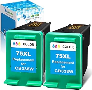 InkWorld Remanufactured 75XL Ink Cartridge Replacement for HP 75 Twin Color Use for PhotoSmart C4280 C5280 C4480 C4250 C5550 C4400 C4580 C4200 DeskJet D4360 D4260 OfficeJet J5780 Printer (2 Tri-Color)