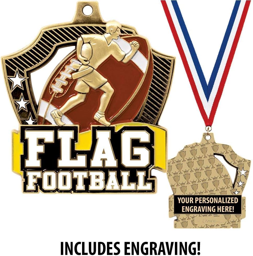 Custom Flag Football Medals, 2 1/4" Shieldz Flag Football