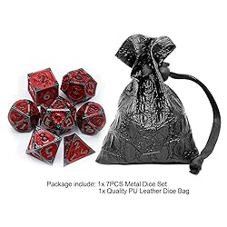 Haxtec Metal DND Dice Set Red Black Metal D&D Dice