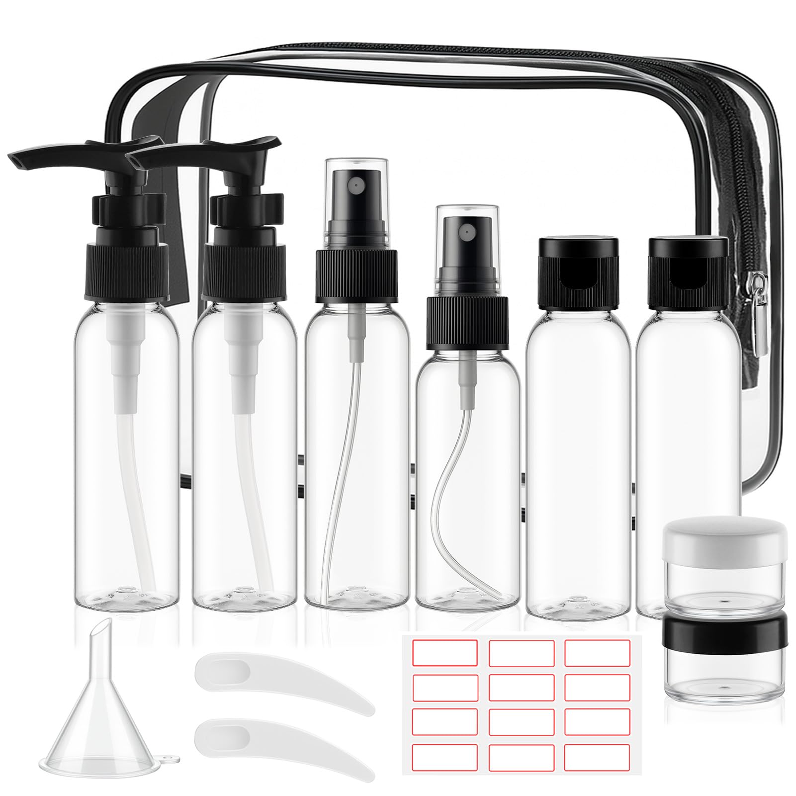 Hokretme Travel Size Bottles for Toiletries 13 Pack 2oz TSA Approved Toiletry Bottles Leak Proof Travel Kit for Women Men TSA Clear Toiletry Bag Shampoo Lotion Skincare Cosmetic Container (Black)