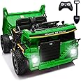 NEWQIDA 24V Ride on Dump Truck, Kids Electric Car with Remote Control, Ride on Construction Vehicles with Electric Dump Bed and Extra Shovel, 2x75W Powerful Motors, Soft Start, Up to 4.4 Mph, Green