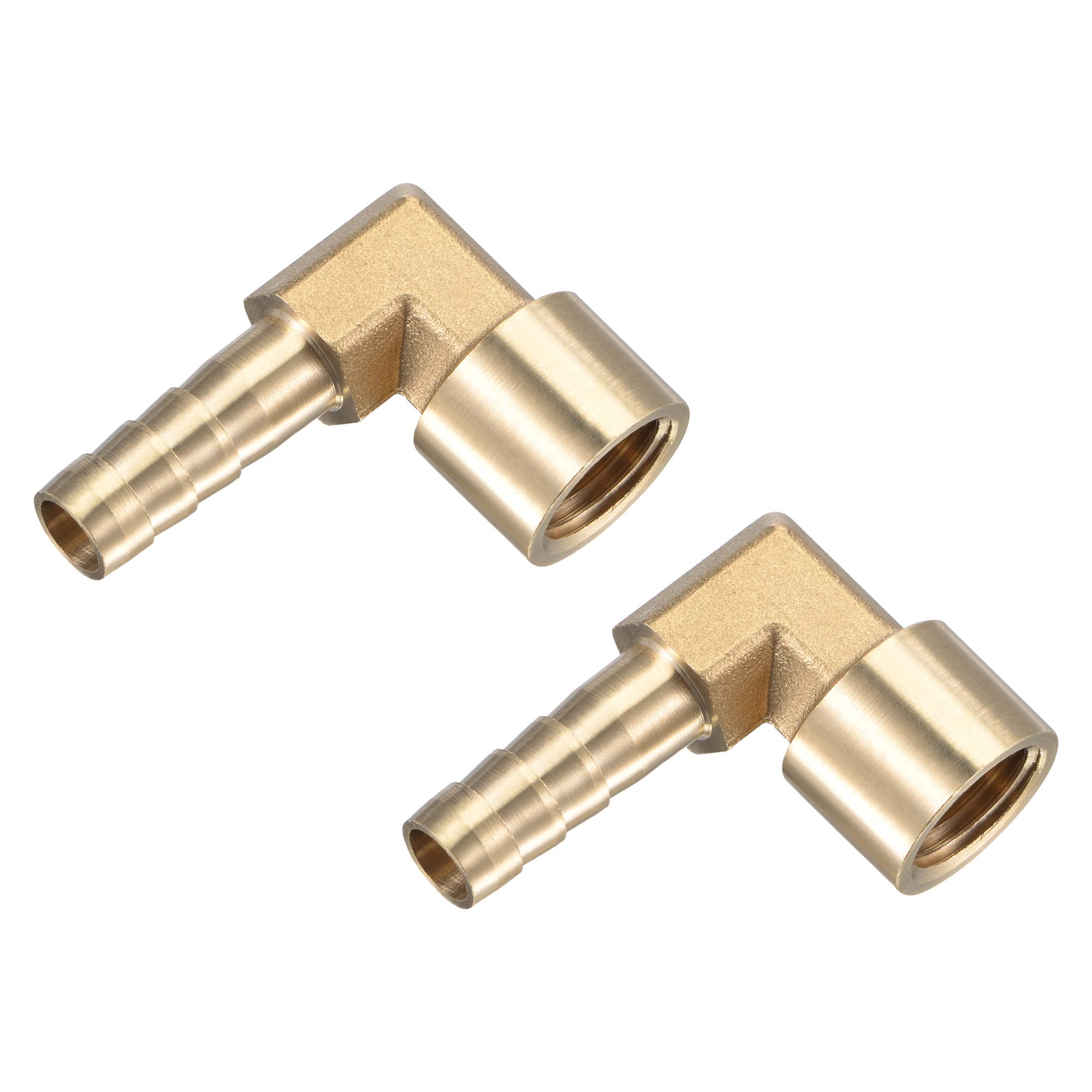 M METERXITY 2 Pack Brass Hose Barb Fittings - 90 Degree Elbow Brass 8mm Barb Connector Apply to Water Fuel (G1/4 Female Pipe)