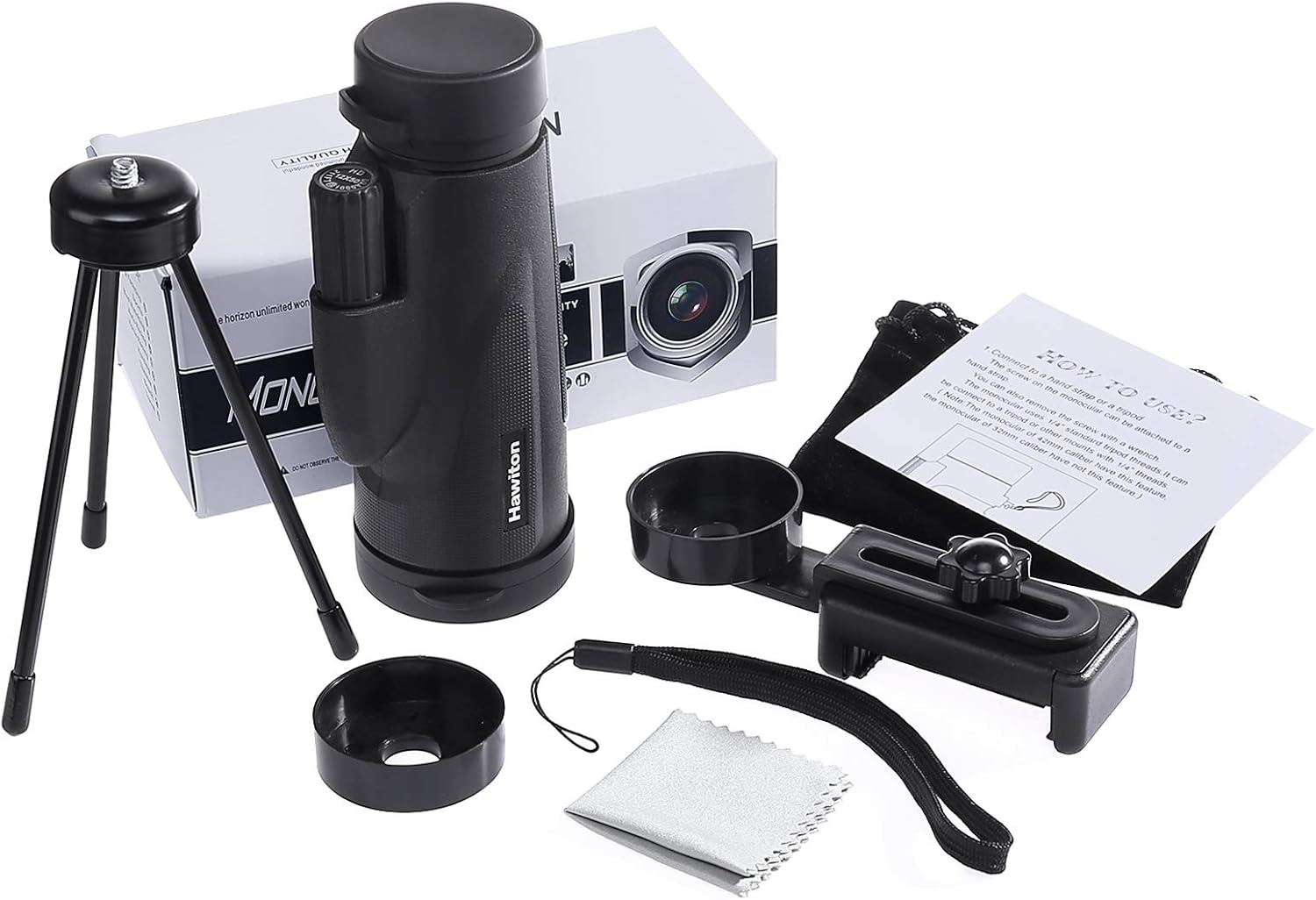 Hawiton Monocular Telescope High Power with Smartphone Holder & Tripod- 12X50 HD FMC Lens & BAK4 Prism Dual Focus Optics Zoom, Low-Light Night Vision Waterproof Monocular Binoculars for Bird Watching: Home Audio & Theater