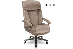 CLATINA Ergonomic Big and Tall Executive Office Chair with Upholstered Swivel 400lbs High Capacity Adjustable Height Thick Padding Headrest and Armrest for Home Office Beige