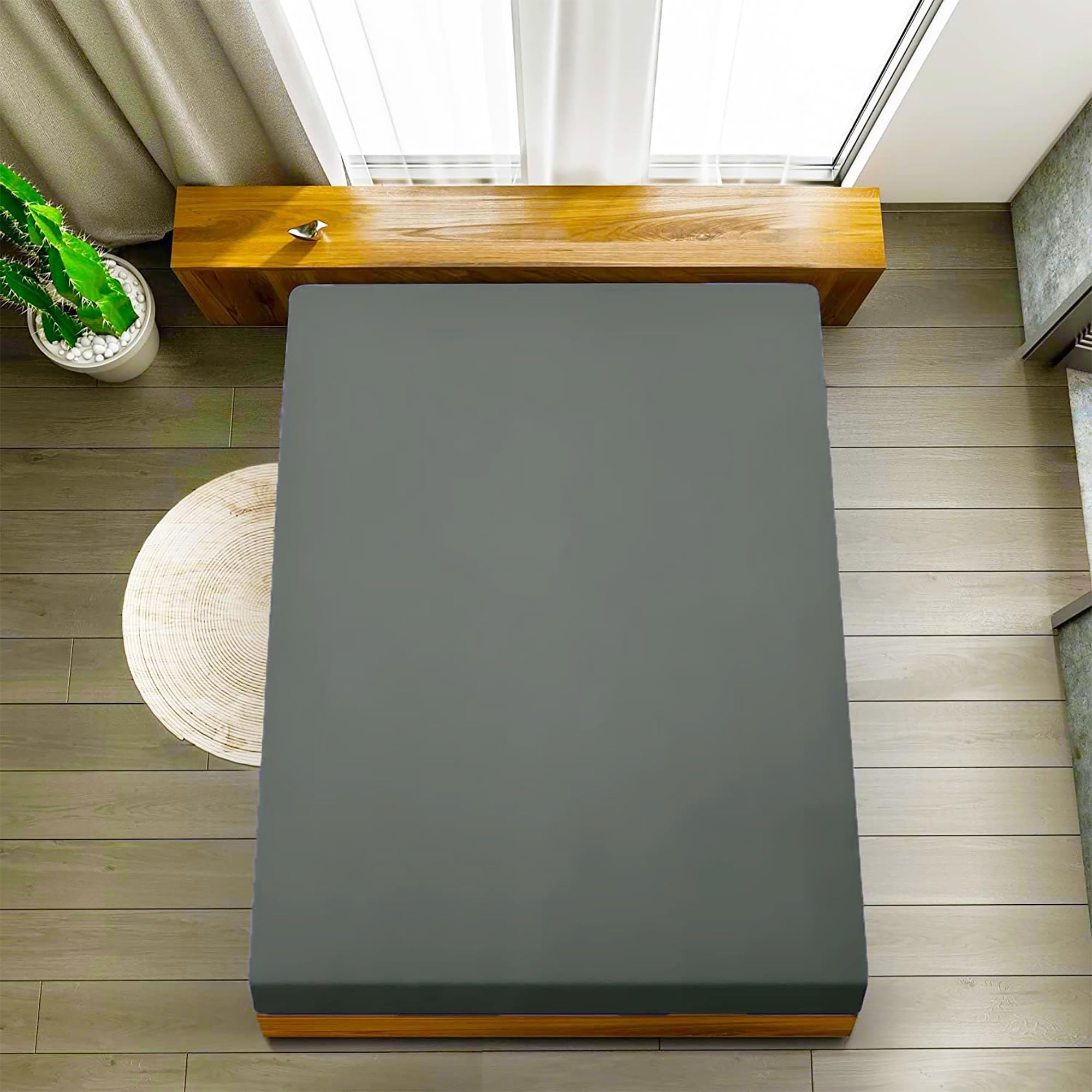 Ev Dekor Fitted Sheet King, Charcoal - Deep Pocket Bedsheet 10inch (25 cm) - Soft Brushed Microfiber Fabric - Shrinkage and Fade Resistant - Bottom Sheet - Double Bed Fitted Sheets