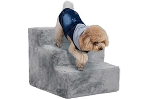 PawHut Pet Steps Ladder for Cats and Dogs, 3-Step Pet Stairs, Ladder for Climbing on Bed, Sofa with Removable Cover, Light Gr