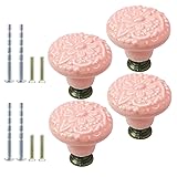 Suiwotin 4pcs Pink Ceramic Knobs, Vintage & Retro