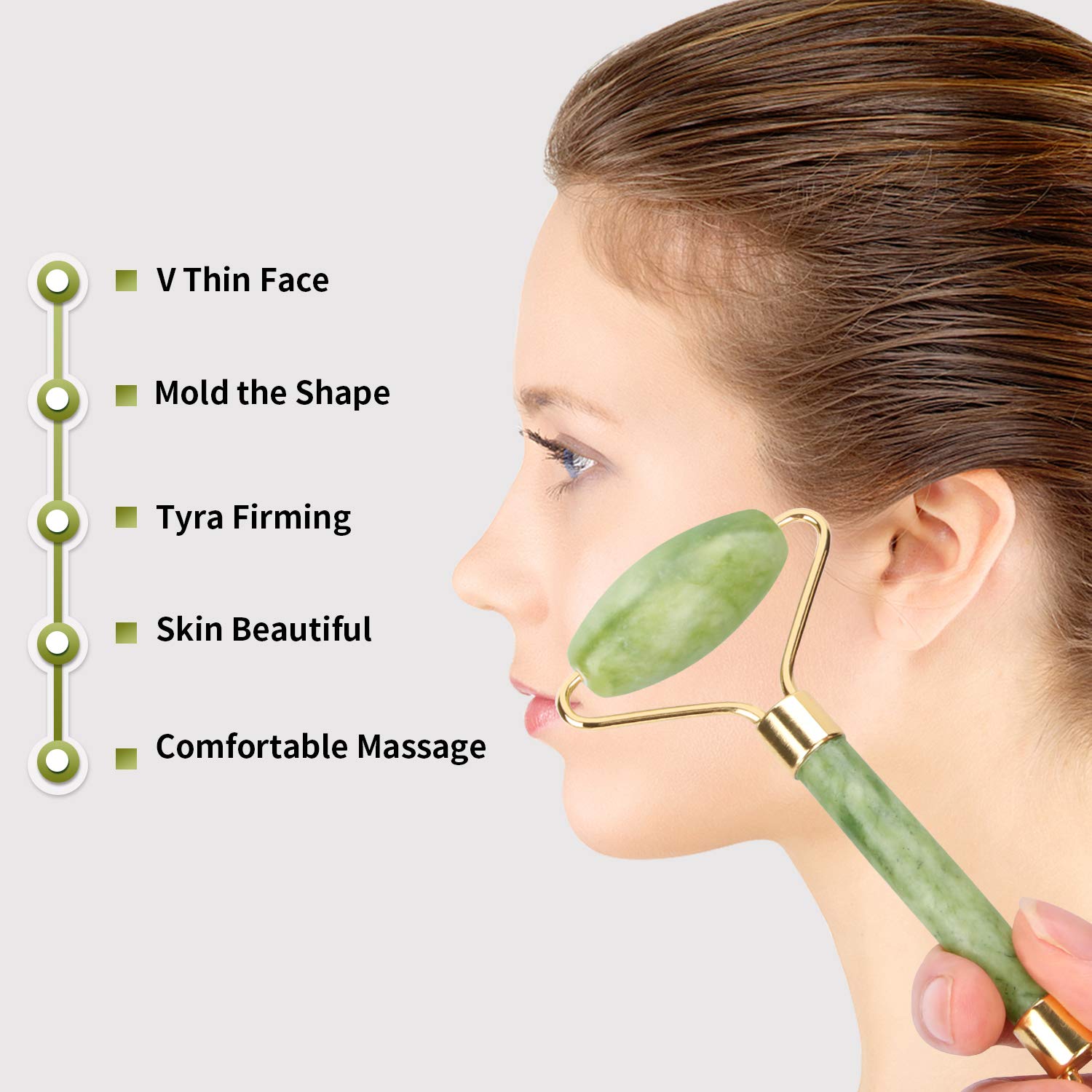 AECW Authentic Real Natural Jade Roller and Gua Sha Set Scraper Tool Jade Roller for Face Eyes Neck Jade Facial Roller Relaxation Skin Care Facial Massage Roller: Beauty