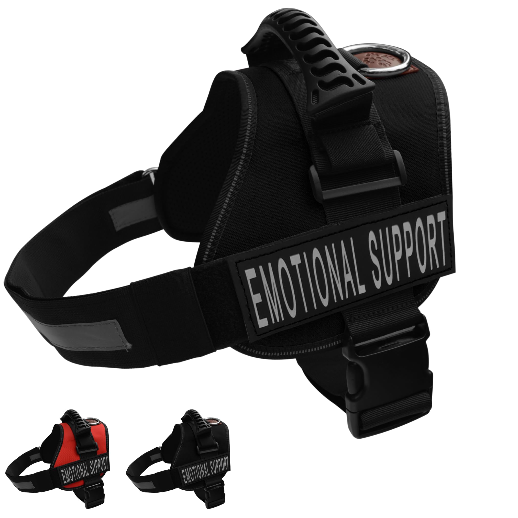 ALBCORP Emotional Support Dog Vest – Reflective Harness - Woven Nylon, Comfy Mesh Padding - Sizes from XXS to XL – Emotional Support Dog Patches Included. Black, Medium