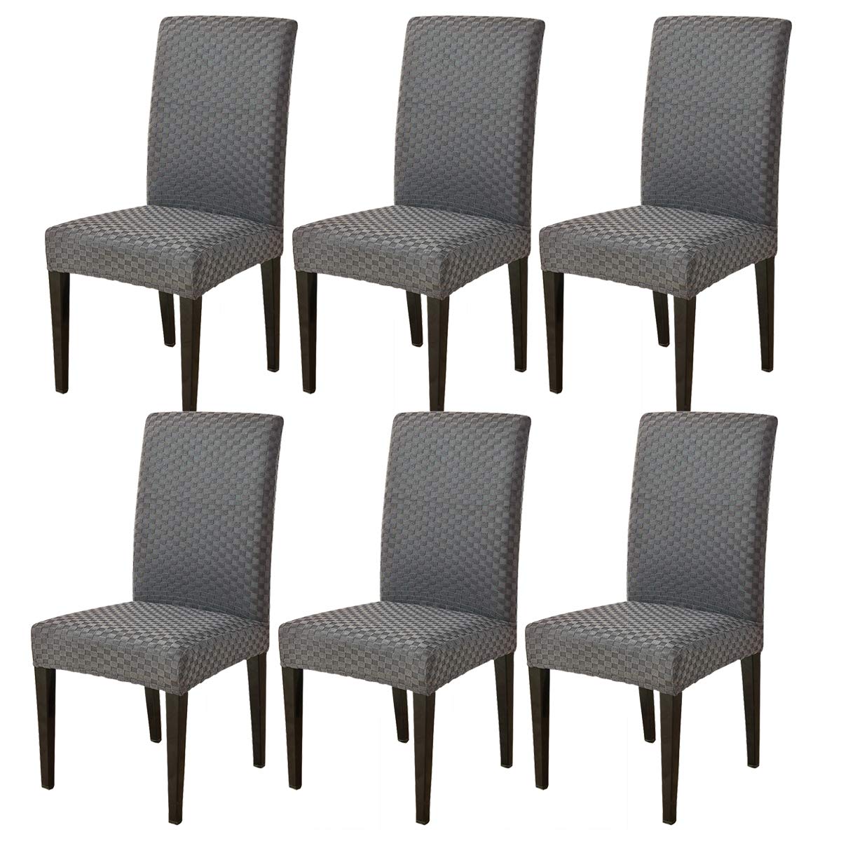 ele ELEOPTION Stretch Jacquard Chair Covers for Dining Chairs Removable Washable Dining Chair Covers Spandex Elastic Chair Slipcovers for Dining Room, Hotel, Kitchen, Ceremony (silver gray, Set of 6)