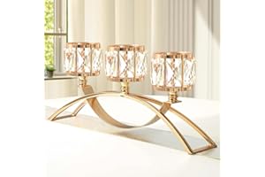 KEHAIL 3 Arms Crystal Candle Holders, Arch Candlestick Table Candelabras Centerpieces for Wedding, Dinning Room, Cabinet Ornaments, Home Decoration， Gift (3-arm Arched, Gold)