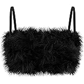 TYNORA Women's Faux Fur Crop Top Spaghetti Strap Tube Tops Strappy Cami for Concert Club Party