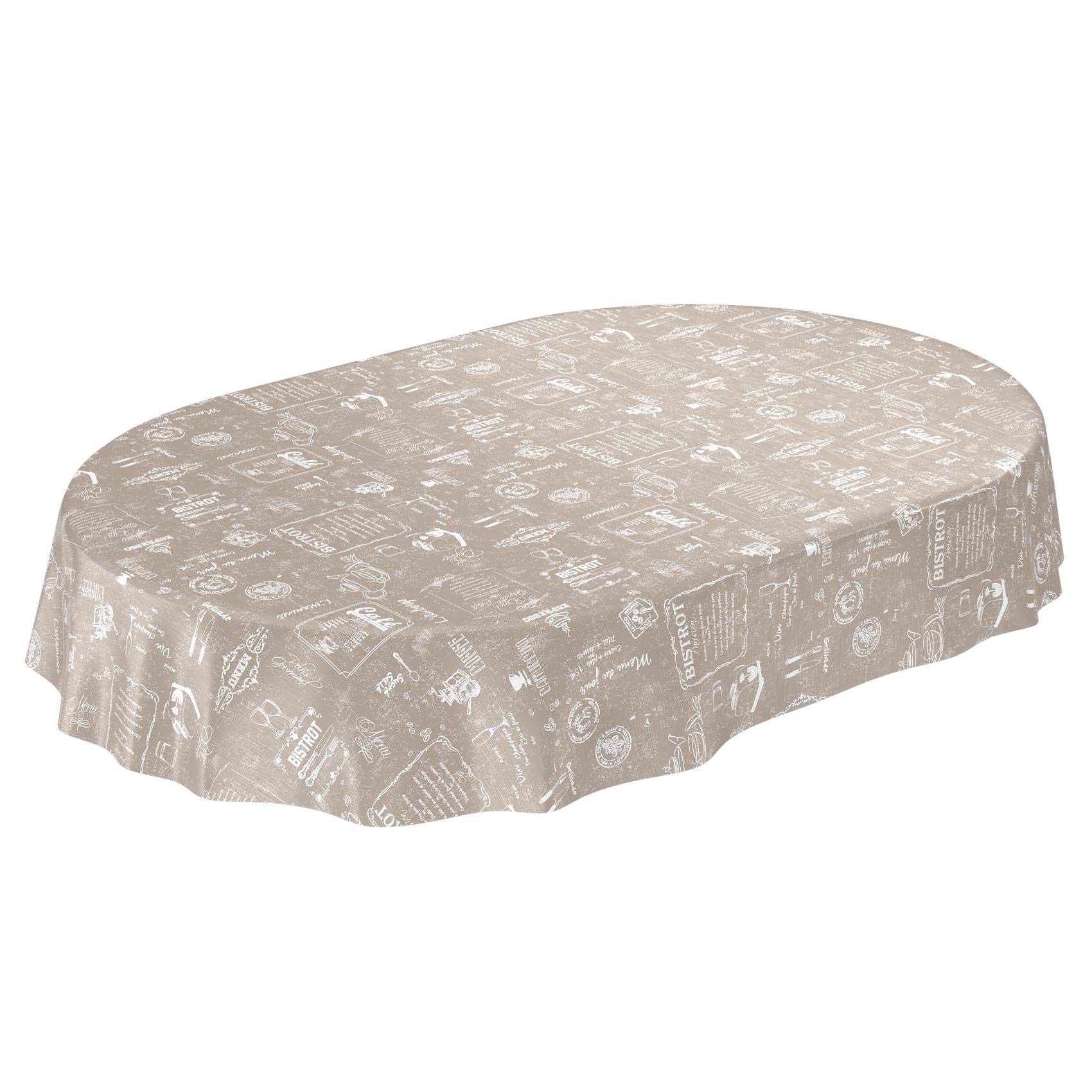 Oil Cloth Round Tablecloth Waxed Tablecloth Washable Modern Retro Cafe, Wax Cloth, beige, Oval 140 x 180cm